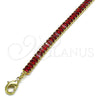 Oro Laminado Fancy Anklet, Gold Filled Style Baguette Design, with Garnet Cubic Zirconia, Polished, Golden Finish, 03.130.0008.1.10 (05 MM Thickness, 10 Inches Length)
