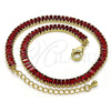 Oro Laminado Fancy Anklet, Gold Filled Style Baguette Design, with Garnet Cubic Zirconia, Polished, Golden Finish, 03.130.0008.1.10 (05 MM Thickness, 10 Inches Length)