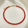 Oro Laminado Fancy Anklet, Gold Filled Style Baguette Design, with Garnet Cubic Zirconia, Polished, Golden Finish, 03.130.0008.1.10 (05 MM Thickness, 10 Inches Length)