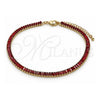 Oro Laminado Fancy Anklet, Gold Filled Style Baguette Design, with Garnet Cubic Zirconia, Polished, Golden Finish, 03.130.0008.1.10 (05 MM Thickness, 10 Inches Length)