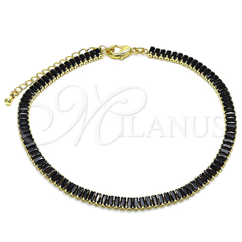 Oro Laminado Fancy Anklet, Gold Filled Style Baguette Design, with Black Cubic Zirconia, Polished, Golden Finish, 03.130.0008.2.10 (05 MM Thickness, 10 Inches Length)