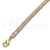Oro Laminado Fancy Anklet, Gold Filled Style Baguette Design, with Pink Cubic Zirconia, Polished, Golden Finish, 03.130.0008.3.10 (05 MM Thickness, 10 Inches Length)