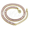 Oro Laminado Fancy Anklet, Gold Filled Style Baguette Design, with Pink Cubic Zirconia, Polished, Golden Finish, 03.130.0008.3.10 (05 MM Thickness, 10 Inches Length)