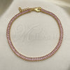 Oro Laminado Fancy Anklet, Gold Filled Style Baguette Design, with Pink Cubic Zirconia, Polished, Golden Finish, 03.130.0008.3.10 (05 MM Thickness, 10 Inches Length)