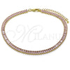 Oro Laminado Fancy Anklet, Gold Filled Style Baguette Design, with Pink Cubic Zirconia, Polished, Golden Finish, 03.130.0008.3.10 (05 MM Thickness, 10 Inches Length)