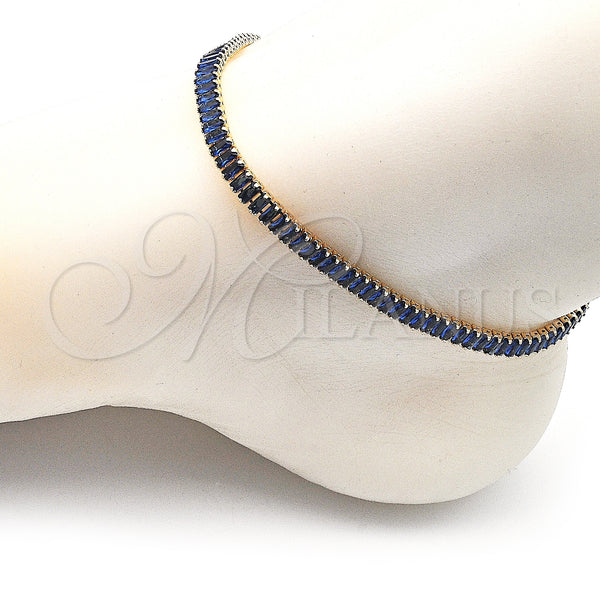 Gold Filled Anklet — Fancy Anklet Baguette Design with Sapphire Blue Cubic — alternate product view — SKU 151203 | Oro Laminado tobillera — elegante Anklet Baguette diseño with Sapphire Blue Cubic — SKU 151203