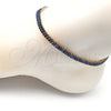 Oro Laminado Fancy Anklet, Gold Filled Style Baguette Design, with Sapphire Blue Cubic Zirconia, Polished, Golden Finish, 03.130.0008.8.10 (05 MM Thickness, 10 Inches Length)
