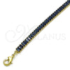 Oro Laminado Fancy Anklet, Gold Filled Style Baguette Design, with Sapphire Blue Cubic Zirconia, Polished, Golden Finish, 03.130.0008.8.10 (05 MM Thickness, 10 Inches Length)