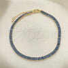 Oro Laminado Fancy Anklet, Gold Filled Style Baguette Design, with Sapphire Blue Cubic Zirconia, Polished, Golden Finish, 03.130.0008.8.10 (05 MM Thickness, 10 Inches Length)