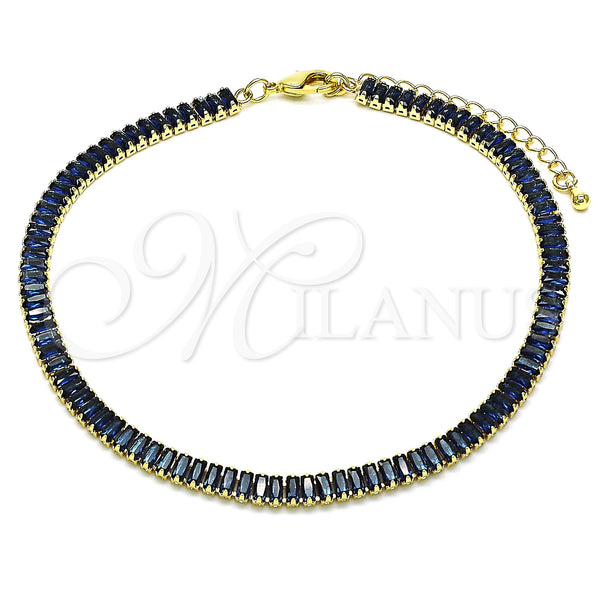 Gold Filled Anklet — Fancy Anklet Baguette Design with Sapphire Blue Cubic — main product view — SKU 151203 | Oro Laminado tobillera — elegante Anklet Baguette diseño with Sapphire Blue Cubic — SKU 151203