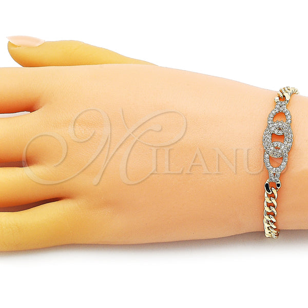 Gold Filled Bracelet — Fancy Bracelet Miami Cuban Design with White Micro — alternate product view — SKU 151205 | Oro Laminado brazalete — elegante Bracelet Miami Cuban diseño with blanco Micro — SKU 151205