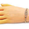 Oro Laminado Fancy Bracelet, Gold Filled Style Miami Cuban Design, with White Micro Pave, Polished, Golden Finish, 03.283.0275.07 (05 MM Thickness, 8 Inches Length)