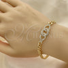 Oro Laminado Fancy Bracelet, Gold Filled Style Miami Cuban Design, with White Micro Pave, Polished, Golden Finish, 03.283.0275.07 (05 MM Thickness, 8 Inches Length)