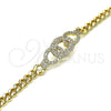 Oro Laminado Fancy Bracelet, Gold Filled Style Miami Cuban Design, with White Micro Pave, Polished, Golden Finish, 03.283.0275.07 (05 MM Thickness, 8 Inches Length)