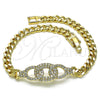 Oro Laminado Fancy Bracelet, Gold Filled Style Miami Cuban Design, with White Micro Pave, Polished, Golden Finish, 03.283.0275.07 (05 MM Thickness, 8 Inches Length)