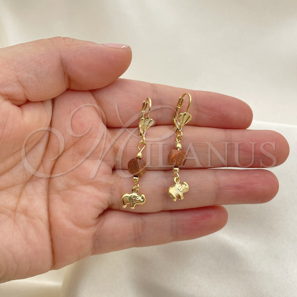 Gold Filled Ring — Dangle Earring Elephant and Ball Design with Brown — alternate product view — SKU 151208 | Oro Laminado anillo — Dangle Earring Elephant and Ball diseño with Brown — SKU 151208