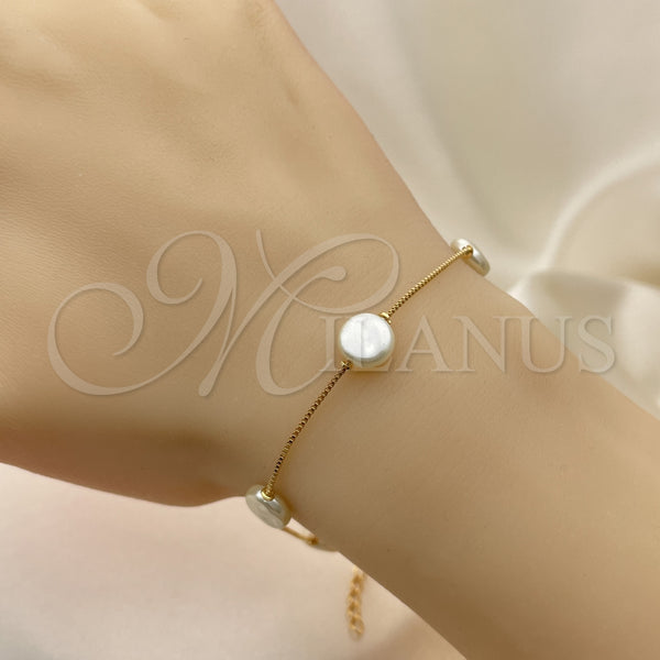 Gold Filled Bracelet — Fancy Bracelet Box Design with Ivory Pearl White — alternate product view — SKU 151209 | Oro Laminado brazalete — elegante Bracelet Box diseño with Ivory Pearl blanco — SKU 151209