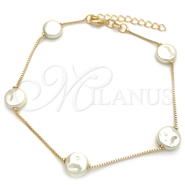 Gold Filled Bracelet — Fancy Bracelet Box Design with Ivory Pearl White — main product view — SKU 151209 | Oro Laminado brazalete — elegante Bracelet Box diseño with Ivory Pearl blanco — SKU 151209