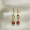 Oro Laminado Dangle Earring, Gold Filled Style Ball Design, with Brown Goldstone Venturina, Polished, Golden Finish, 02.02.0497.1