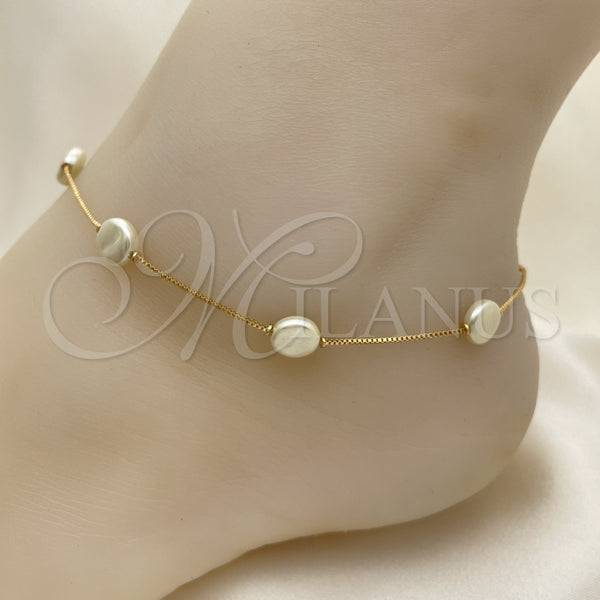 Gold Filled Anklet — Basic Anklet Box Design with Ivory Pearl White — main product view — SKU 151211 | Oro Laminado tobillera — básico Anklet Box diseño with Ivory Pearl blanco — SKU 151211
