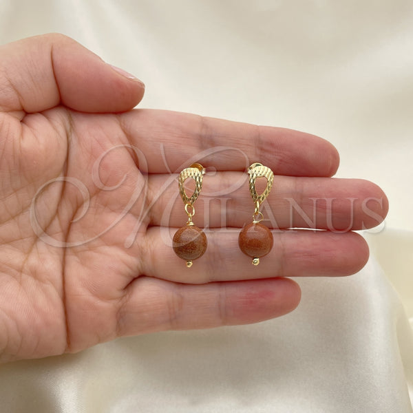 Gold Filled Ring — Dangle Earring Ball Design with Brown Goldstone Venturina — alternate product view — SKU 151213 | Oro Laminado anillo — Dangle Earring Ball diseño with Brown Goldstone Venturina — SKU 151213