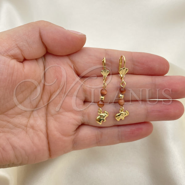 Gold Filled Ring — Dangle Earring Elephant and Ball Design with Brown — alternate product view — SKU 151216 | Oro Laminado anillo — Dangle Earring Elephant and Ball diseño with Brown — SKU 151216