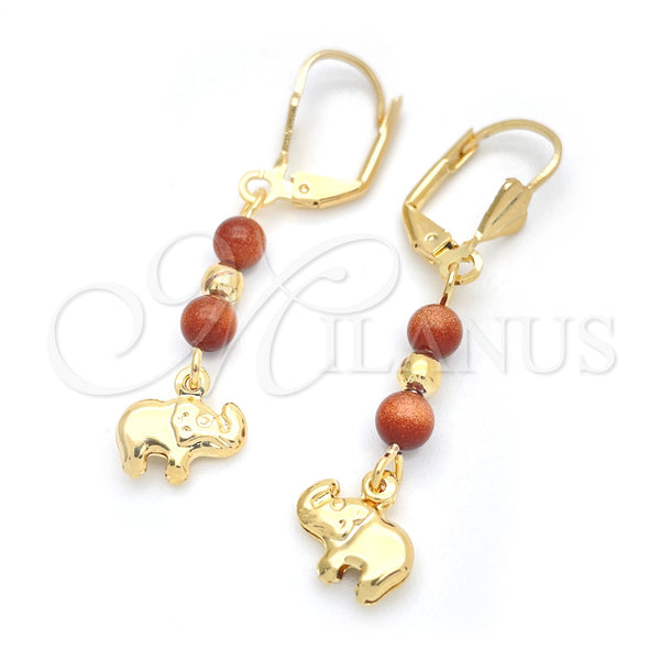 Gold Filled Ring — Dangle Earring Elephant and Ball Design with Brown — main product view — SKU 151216 | Oro Laminado anillo — Dangle Earring Elephant and Ball diseño with Brown — SKU 151216