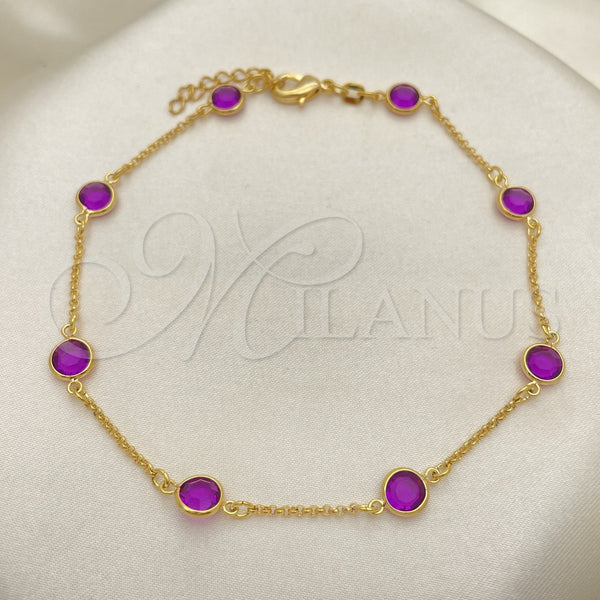Gold Filled Anklet — Basic Anklet Paperclip Design with Amethyst Crystal Polished — main product view — SKU 151217 | Oro Laminado tobillera — básico Anklet Paperclip diseño with Amethyst cristal pulido — SKU 151217