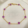 Oro Laminado Basic Anklet, Gold Filled Style Paperclip Design, with Amethyst Crystal, Polished, Golden Finish, 03.02.0088.10 (01 MM Thickness, 10 Inches Length)
