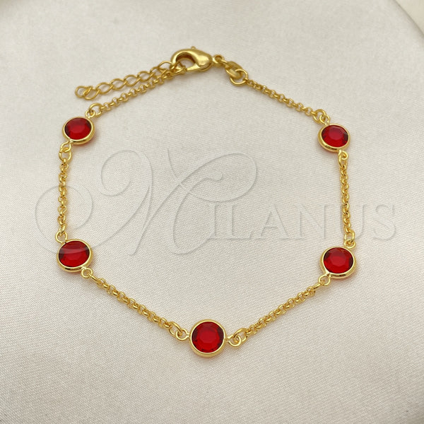 Gold Filled Bracelet — Basic Bracelet Paperclip Design with Ruby Crystal Polished — alternate product view — SKU 151218 | Oro Laminado brazalete — básico Bracelet Paperclip diseño with Ruby cristal pulido — SKU 151218