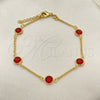 Oro Laminado Basic Bracelet, Gold Filled Style Paperclip Design, with Ruby Crystal, Polished, Golden Finish, 03.02.0089.07 (01 MM Thickness, 7 Inches Length)