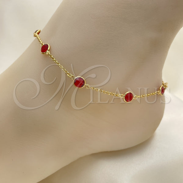 Gold Filled Anklet — Fancy Anklet Paperclip Design with Ruby Crystal Polished — alternate product view — SKU 151219 | Oro Laminado tobillera — elegante Anklet Paperclip diseño with Ruby cristal pulido — SKU 151219