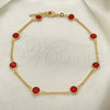 Oro Laminado Fancy Anklet, Gold Filled Style Paperclip Design, with Ruby Crystal, Polished, Golden Finish, 03.02.0089.10 (01 MM Thickness, 10 Inches Length)