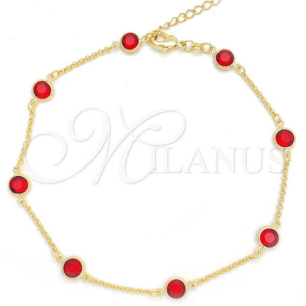 Gold Filled Anklet — Fancy Anklet Paperclip Design with Ruby Crystal Polished — main product view — SKU 151219 | Oro Laminado tobillera — elegante Anklet Paperclip diseño with Ruby cristal pulido — SKU 151219