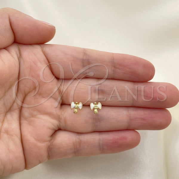 Gold Filled Ring — Stud Earring Angel Design White Enamel 02.02. — alternate product view — SKU 151220 | Oro Laminado anillo — Stud Earring Angel diseño blanco Enamel 02.02. — SKU 151220