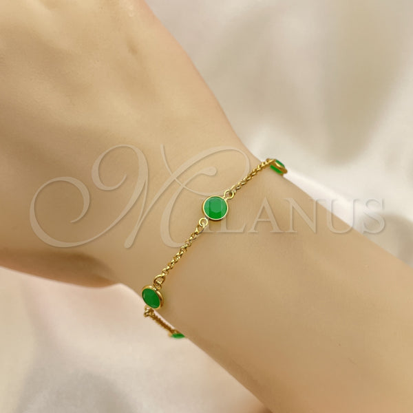 Gold Filled Bracelet — Basic Bracelet Paperclip Design with Green Crystal Polished — alternate product view — SKU 151222 | Oro Laminado brazalete — básico Bracelet Paperclip diseño with Green cristal pulido — SKU 151222