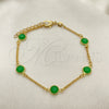 Oro Laminado Basic Bracelet, Gold Filled Style Paperclip Design, with Green Crystal, Polished, Golden Finish, 03.02.0090.07 (01 MM Thickness, 7 Inches Length)