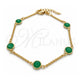 Pulsera Básica 03.02.0090.07 Oro Laminado, Diseño de Paperclip, con Cristal Verde, Pulido, Tono Dorado (Grosor 01 MM, 7 Pulgadas de Largo)