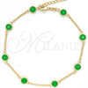 Oro Laminado Basic Anklet, Gold Filled Style Paperclip Design, with Green Crystal, Polished, Golden Finish, 03.02.0090.10 (01 MM Thickness, 10 Inches Length)