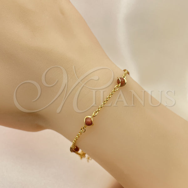 Gold Filled Bracelet — Basic Bracelet Paperclip Design with Brown Goldstone Venturina — alternate product view — SKU 151225 | Oro Laminado brazalete — básico Bracelet Paperclip diseño with Brown Goldstone Venturina — SKU 151225