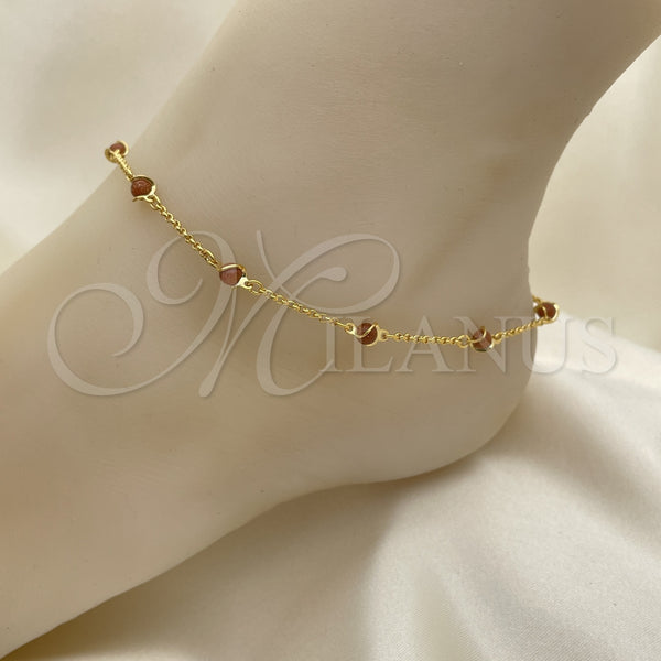 Gold Filled Anklet — Basic Anklet Paperclip Design with Brown Goldstone Venturina — alternate product view — SKU 151227 | Oro Laminado tobillera — básico Anklet Paperclip diseño with Brown Goldstone Venturina — SKU 151227