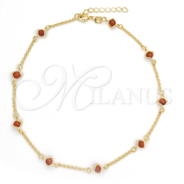 Gold Filled Anklet — Basic Anklet Paperclip Design with Brown Goldstone Venturina — main product view — SKU 151227 | Oro Laminado tobillera — básico Anklet Paperclip diseño with Brown Goldstone Venturina — SKU 151227