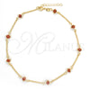 Oro Laminado Basic Anklet, Gold Filled Style Paperclip Design, with Brown Goldstone Venturina, Polished, Golden Finish, 03.02.0091.10 (01 MM Thickness, 7 Inches Length)