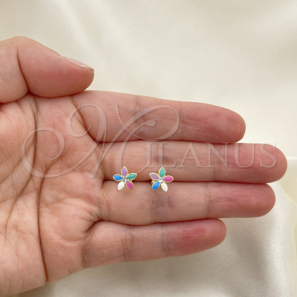 Gold Filled Ring — Stud Earring Flower Design Multicolor Enamel 02.02. — alternate product view — SKU 151231 | Oro Laminado anillo — Stud Earring flor diseño Multicolor Enamel 02.02. — SKU 151231