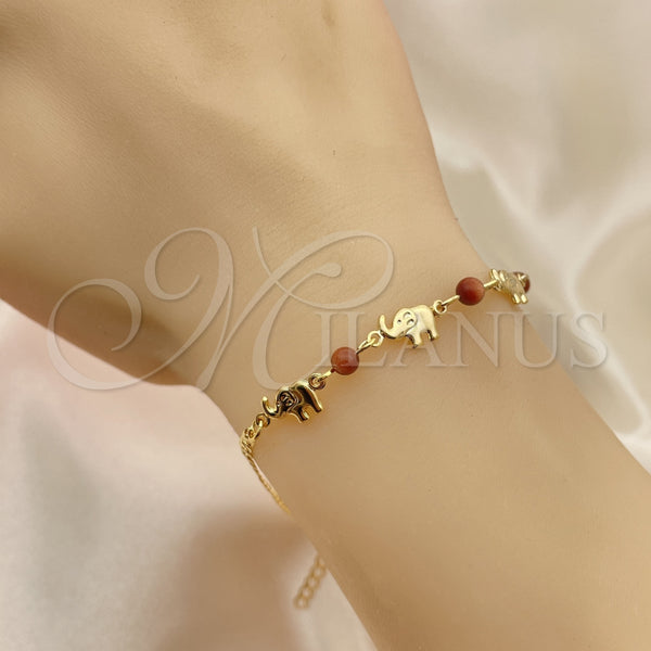 Gold Filled Bracelet — Basic Bracelet Curb and Elephant Design with Brown — alternate product view — SKU 151234 | Oro Laminado brazalete — básico Bracelet Curb and Elephant diseño with Brown — SKU 151234