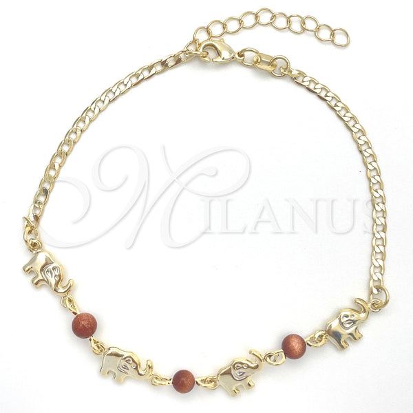 Gold Filled Bracelet — Basic Bracelet Curb and Elephant Design with Brown — main product view — SKU 151234 | Oro Laminado brazalete — básico Bracelet Curb and Elephant diseño with Brown — SKU 151234