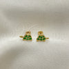 Oro Laminado Stud Earring, Gold Filled Style Turtle Design, Green Enamel Finish, Golden Finish, 02.02.0505