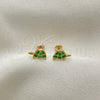 Oro Laminado Stud Earring, Gold Filled Style Turtle Design, Green Enamel Finish, Golden Finish, 02.02.0505