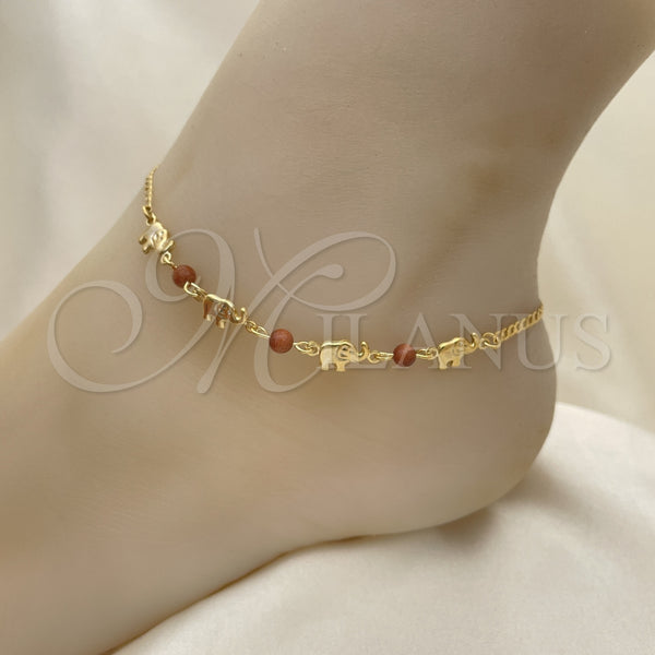 Gold Filled Anklet — Basic Anklet Elephant and Curb Design with Brown — alternate product view — SKU 151236 | Oro Laminado tobillera — básico Anklet Elephant and Curb diseño with Brown — SKU 151236