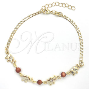 Gold Filled Anklet — Basic Anklet Elephant and Curb Design with Brown — main product view — SKU 151236 | Oro Laminado tobillera — básico Anklet Elephant and Curb diseño with Brown — SKU 151236